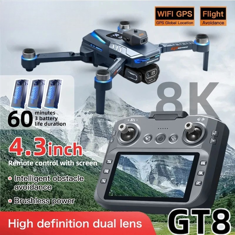 Fpv Brushless Rc Drone 4K - オリジナルGT8ドローン 8Kプロフェッショナルデュアルカメラ GPS FPV ブラシレスモーター オプティカルフローホバリング