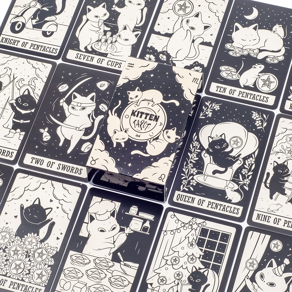 初心者向けの白黒子猫タロットデッキ,ボードゲーム,楽しい,占 - Tarot Cards Deck With Guidebook のレビューと価格