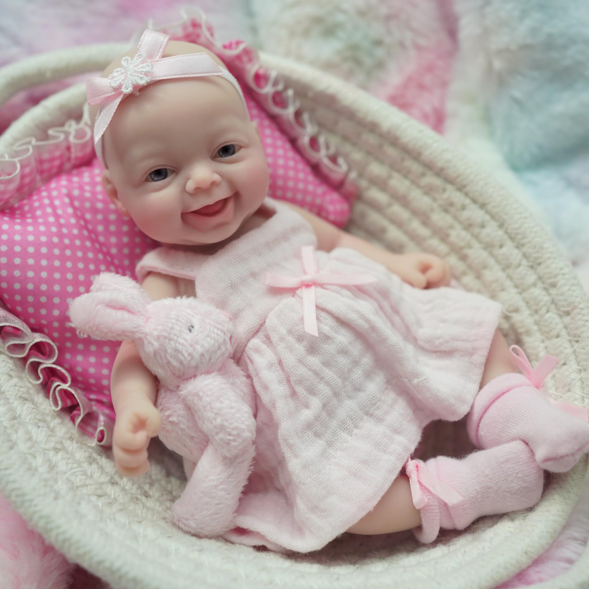 7インチミニチュアシリコン製フルボディリボーンドール、ピンク - Reborn Baby Doll Silicone Realistic のレビューと価格