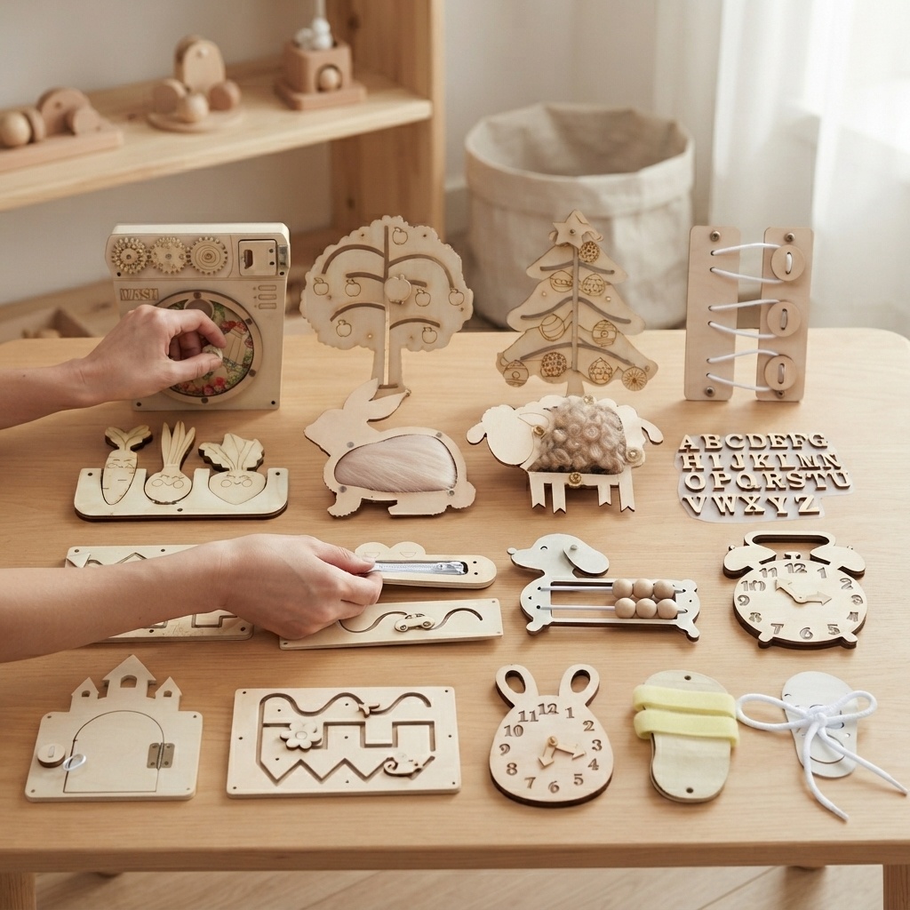ホットビジーボード モンテッソーリ木製パズル DIYアクティ - Montessori Wooden Busy Board Toddler のレビューと価格