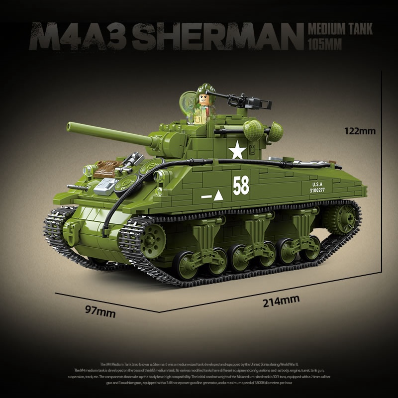 新しい第二次世界大戦軍事兵器 M4A3 シャーマン中戦車モデ - Lego Compatible Military Tank のレビューと価格