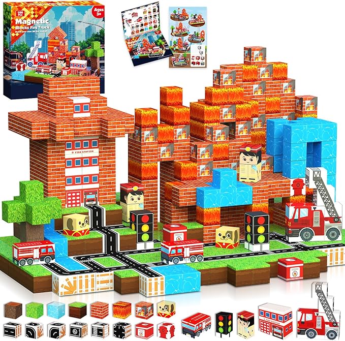 マグネットブロック 100ピース 組み立て式 鉱山 森林 農 - Magnetic Building Tiles Set 100Pcs のレビューと価格